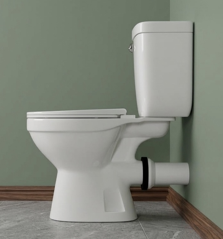 Close-coupled toilet in a bathroom